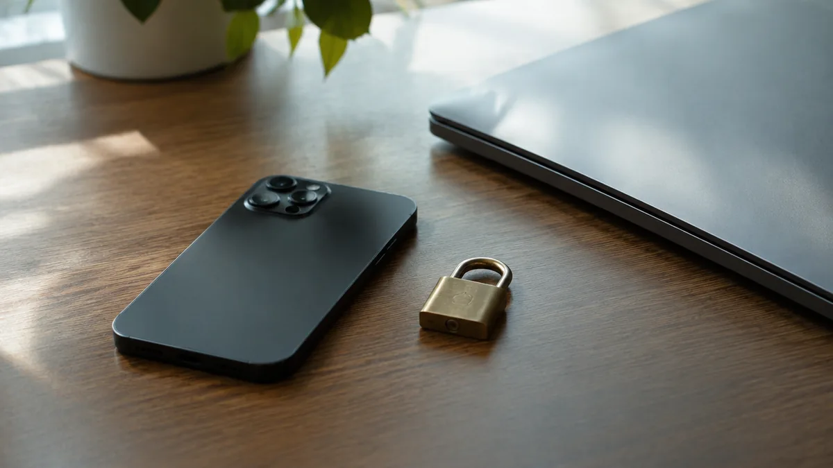 A phone face down beside a padlock, asking: is the rice purity test safe for your answers?