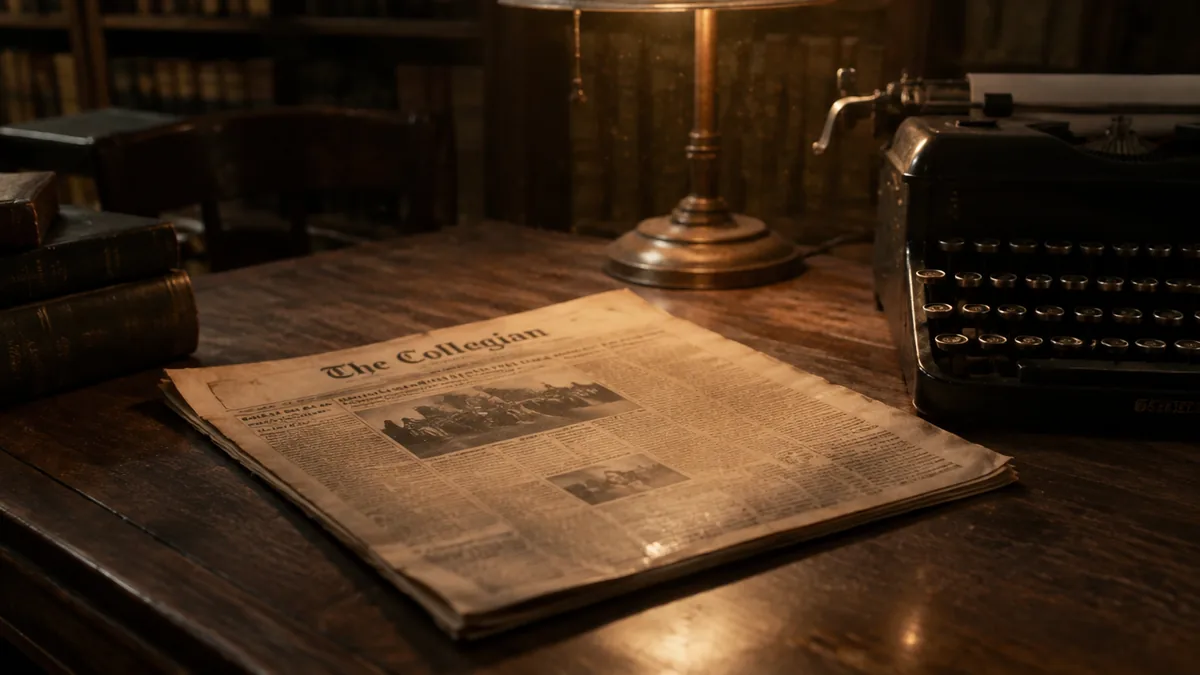 A 1920s college newspaper beside a typewriter, the setting of rice purity test history