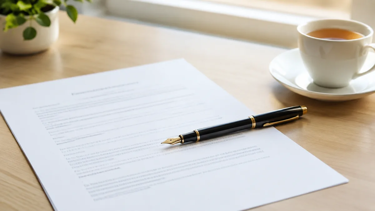 A fountain pen on a printed agreement, the Rice Purity Tester terms of use